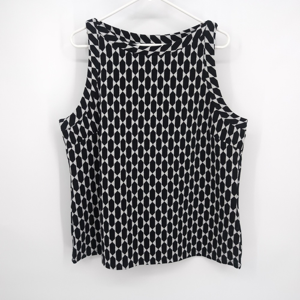 Ann Taylor Tank Top Black White Geometric Knit Sleeveless Women's Size XXL